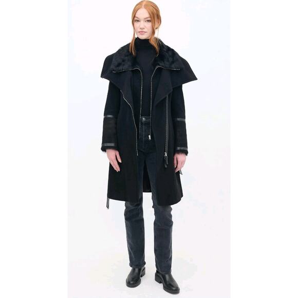 Mackage Isabel Brown Shearling Accent Wool Trench Coat Size S - Picture 5 of 14